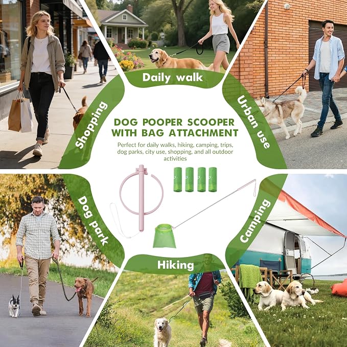 Dog Pooper Scooper, 43" Extendable Pooper Scooper Long Handle with Bag Attachment(120pcs), Portable Poop Scoop for Small Medium Large Dogs, No Touch Avoid Bending Over, Suit for Yard, Park, Wild,City