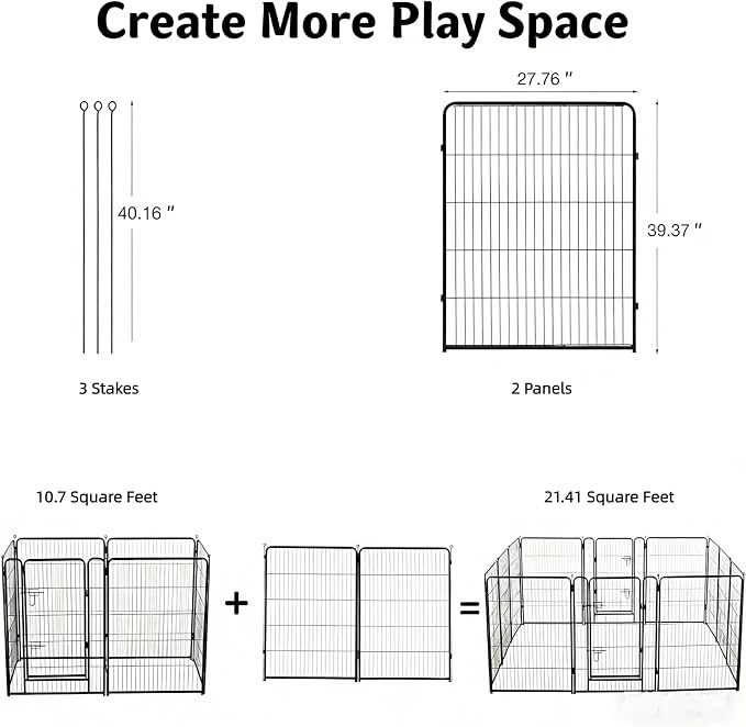 Simple Deluxe Dog Playpen, 40in 2 Panels, Black