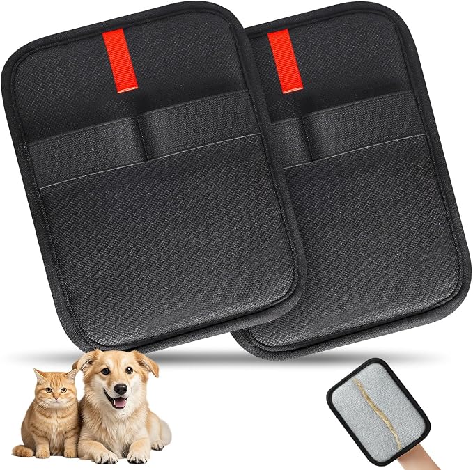 2 Pcs Pet Hair Removal Gloves, 2 Pack Black
