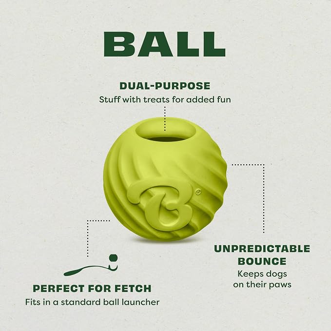 Benebone Ball/Bone Medium/Pawbler Rubber Pet Toys, 3-Pack | Durable Rubber Dog Toys, Boredom Buster, Natural Rubber