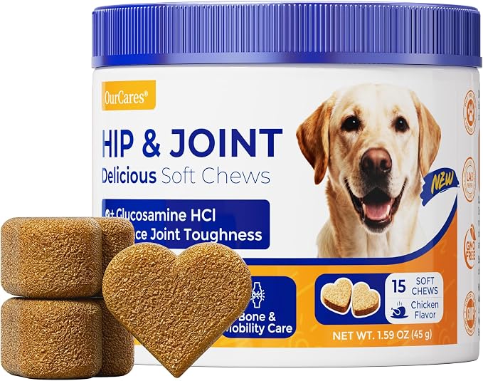 Hip & Joint Supplement for Dogs, Hip and Joint Chews Support Mobility, Senior Small All Breed Pain Relief with Glucosamine Chondroitin MSM Turmeric Green Lipped Mussel, Chicken Flavor, 15 Ct