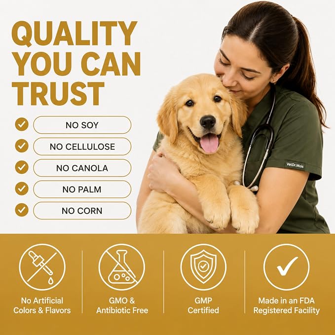 VetDr.Mois® Probiotics for Dogs, 120 Soft Dog Probiotic Chews for Dogs Gut Health Digestive & Immune Support, Dog Probiotics for Yeast Itchy Skin with Digestive Enzymes, Constipation & Diarrhea Relief
