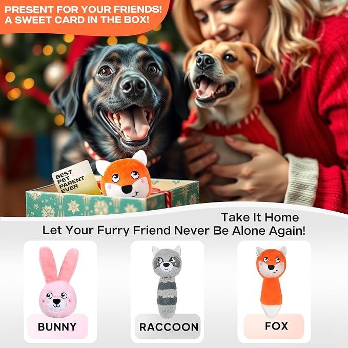 Fida Squeaky Dog Toys for Aggressive Chewers, 3 in 1, Tough Dog Ball | Dog Chew Toys with 3 Layers, to Keep Them Busy, Interactive for Small, Medium and Large Dogs, Gift Box, Fox