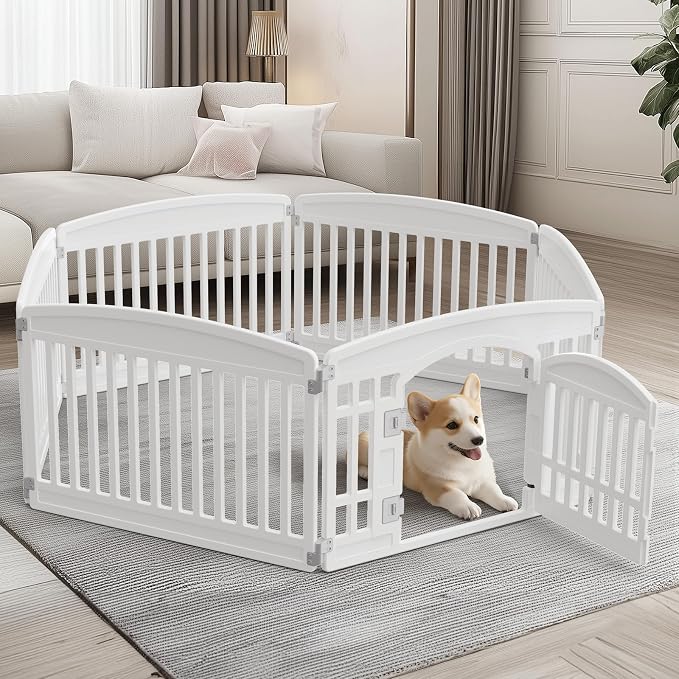 Dog Playpen 6-Panel, 24IN Puppy Playpen, Stable Dog Play Pen Indoors/Outdoor with Secure Locking Door, Plastic Pet Fence for Small & Medium Dogs