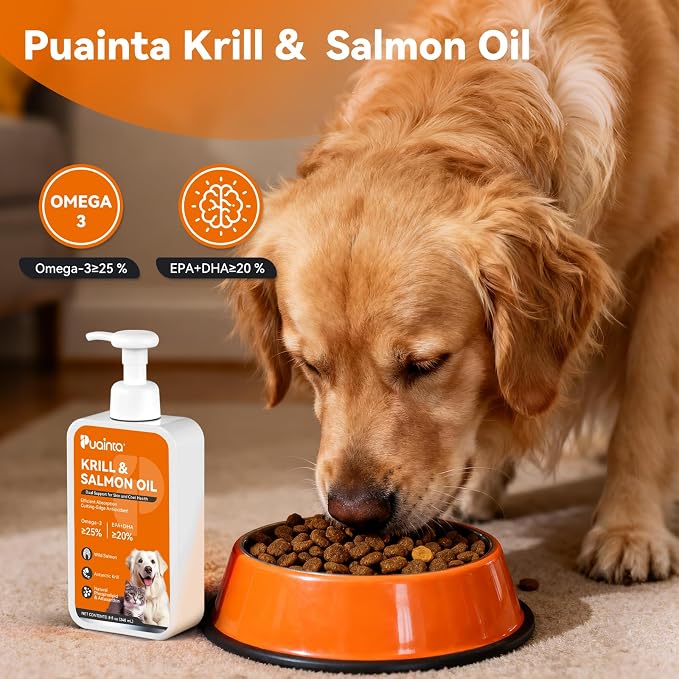 PUAINTA Omega 3 Fish Oil for Dogs & Cats, Salmon & Krill Oil with EPA DHA