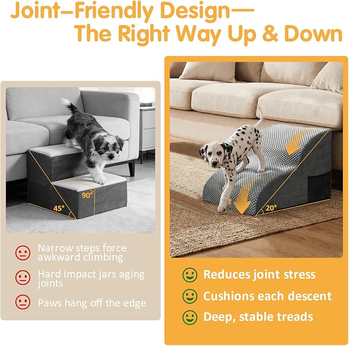 Topmart High Density Extended Foam Dog Ramp&Steps 2 Tiers,11.8" High,Non-Slip Dog Stairs,Soft Foam Pet Ladder with Removable Cover,Best for Injured,Older Cats,Pets with Joint Pain