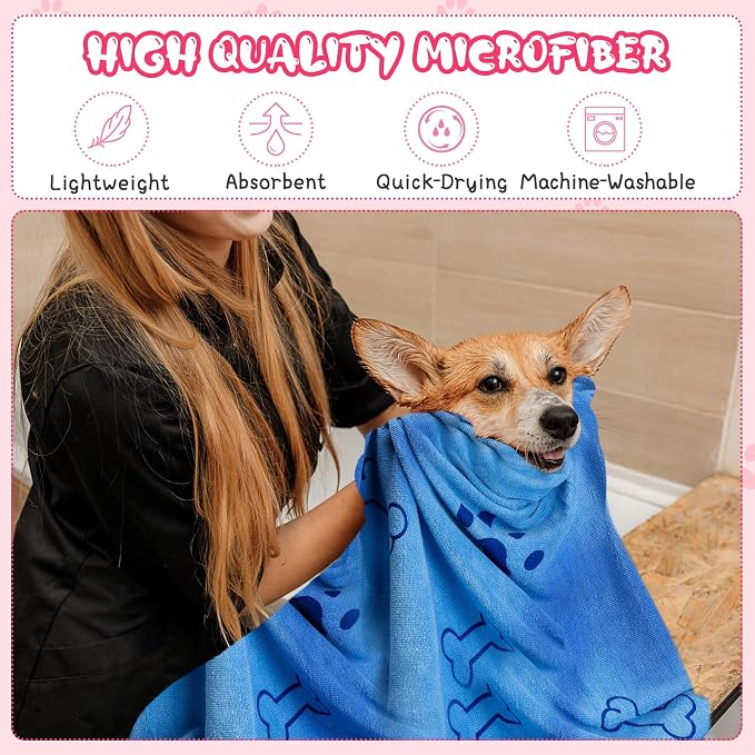 Tatuo 22 Pcs Dog Towels for Drying 20 x 40 Inch Pet Bath Towels Absorbent Microfiber Towel Quick Drying Puppy Bathing Supplies for Small Medium Large Dog Puppy Cat(Colorful,Bone Pattern)