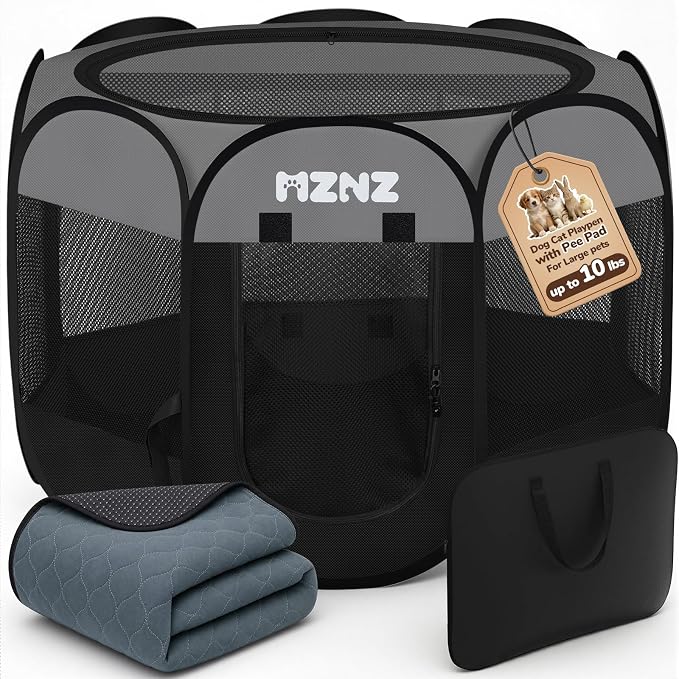 Dog Cat Playpen with Pee Pad, Portable Puppy Pet Crate Indoor for Small Dogs Cats Rabbits, Foldable Dog Cage Enclosure for Outdoor, Pop Up Dogs Tent Kennel with Carrying Case, Dark Grey