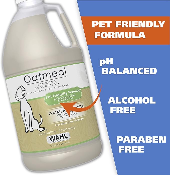Wahl USA Dry Skin & Itch Relief Pet Shampoo for Dogs – Oatmeal Formula with Coconut Lime Verbena Scent - 64 Oz - Model 821004-050 | Half Gallon Shampoo For Multi-Dog Families, Dry Skin & Itch Relief For Dogs, Oatmeal Formula – Model 821004-050