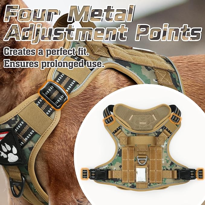 rabbitgoo Tactical Dog Harness for Small, No Pull Military Service Vest | Molle & Handle, Heavy Duty, Adjustable, Reflective Straps, Easy Control for Training Walking, Brown camo, Small