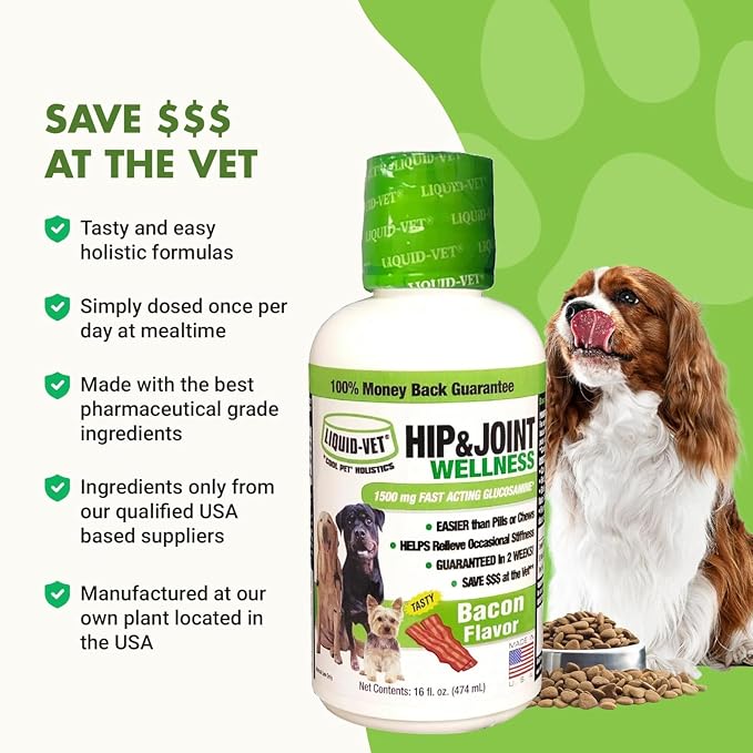 LIQUID-VET K9 Hip & Joint Formula, Bacon Flavor, 16 oz (Pack of 4)