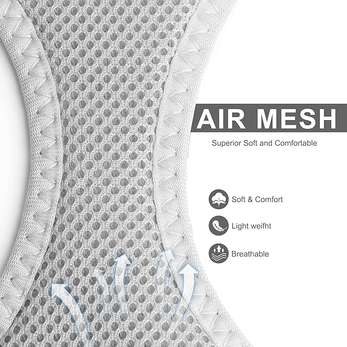 Fida Comfy Dog Harness with Leash, Soft Puppy Vest Escape Proof, Breathable Lightweight Soft Mesh, Adjustable Reflective Step-in Harness for Small & Medium Pet Walking (M, Grey)