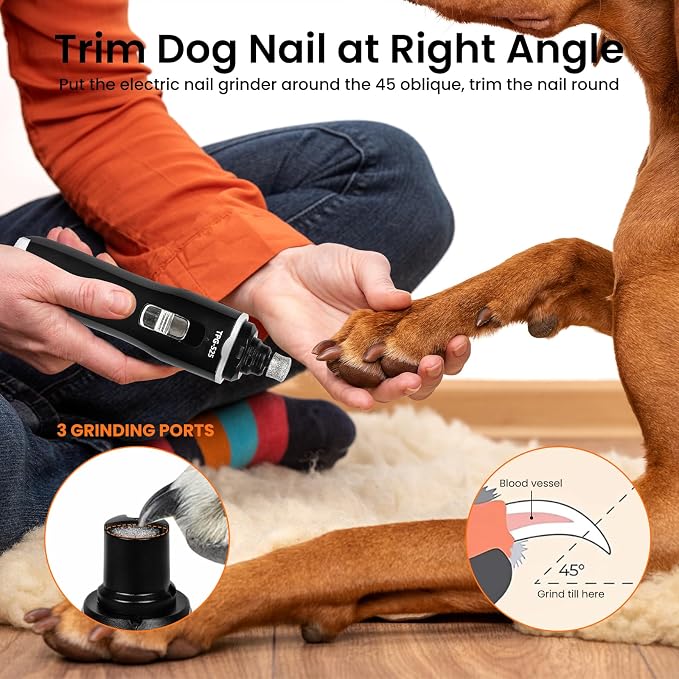 Tife Dog Nail Grinder,2 Speed Electric Rechargeable Dog Nail Trimmer,Quiet and Low-Vibration Pet Nail Grinder,Painless Dog&Cat Grooming Supplies for Large Medium Small Pets