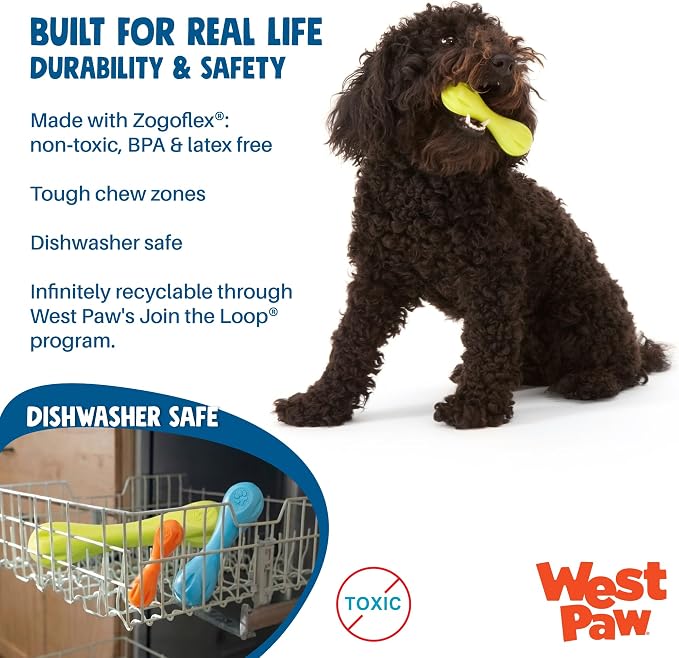 WEST PAW Zogoflex Hurley Dog Bone Chew Toy – Floatable Pet Toys for Aggressive Chewers, Catch, Fetch – Bright-Colored Bones for Dogs – Recyclable, Dishwasher-Safe, Non-Toxic, Small, Granny Smith
