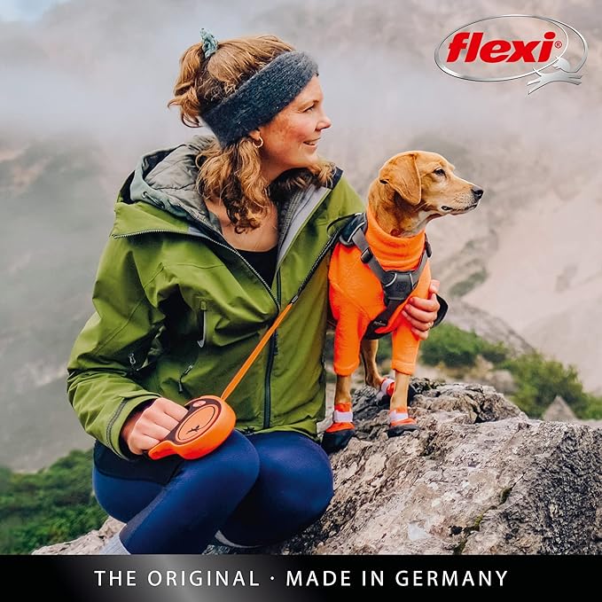 FLEXI® Xtreme Tape Retractable Dog Leash, Medium, 16 ft - Orange/Black | German engineered, original flexi leash, durable quality for dogs up to 77 lbs, tangle-free, walking, reliable brake system