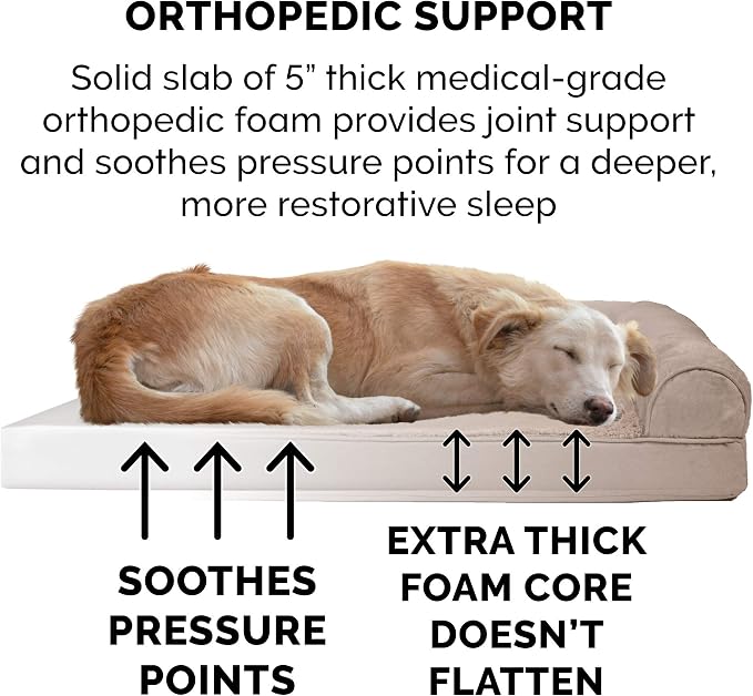 Furhaven Orthopedic Plush &amp; Suede Sofa Dog Bed - Jumbo Plus/XXL (up to 125 lbs), Almondine