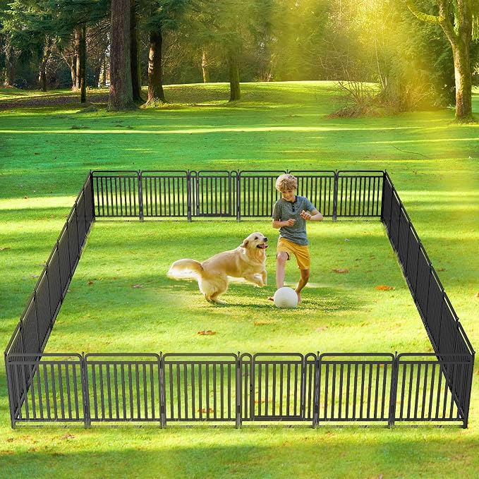 New Thickened Version Dog Playpen, 32 Inch Dog Fences for The Yard, Portable Outdoor Dog Playpen for Large/Medium/Small Dogs, Foldable Metal Dog playpen, with Doors (32 Panels, 32 Inch)