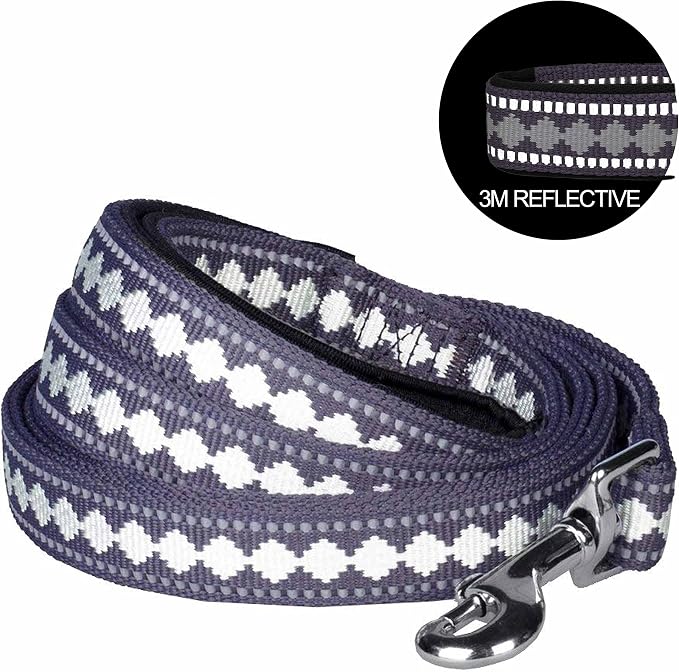 Blueberry Pet 3M Reflective Jacquard Dog Leash with Soft & Comfortable Handle, 5 ft x 5/8", Purple Grey, Small, Leashes for Dogs
