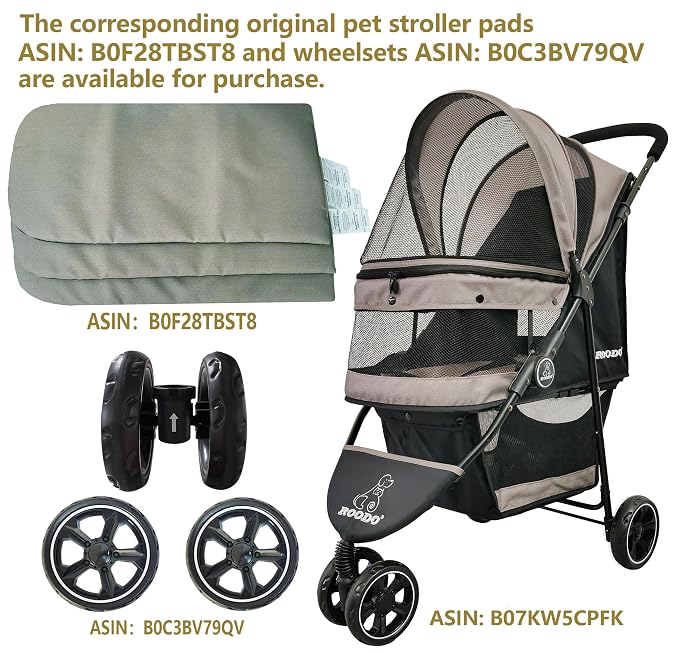 ROODO Escort 3-Wheel Pet Stroller - Grey, All-Terrain Jogger
