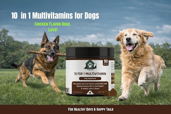 Dog Multivitamin Chews 10-in-1 - Glucosamine Probiotics 3 Billion CFU Omega CoQ10 - Dog Vitamins for Joint Immune Gut Skin Coat - 90 Soft Chews