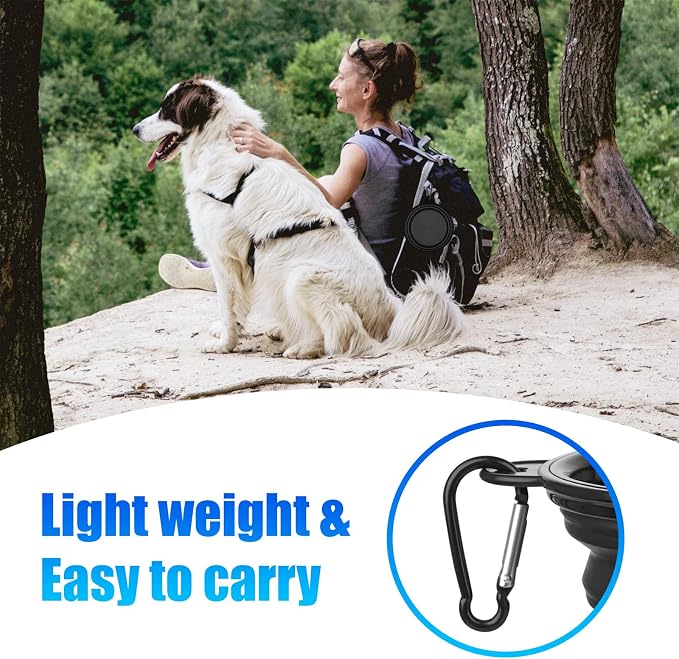 Dog Bowl Collapsible, 2 Pack, with Carabiners, Small, Black+Black
