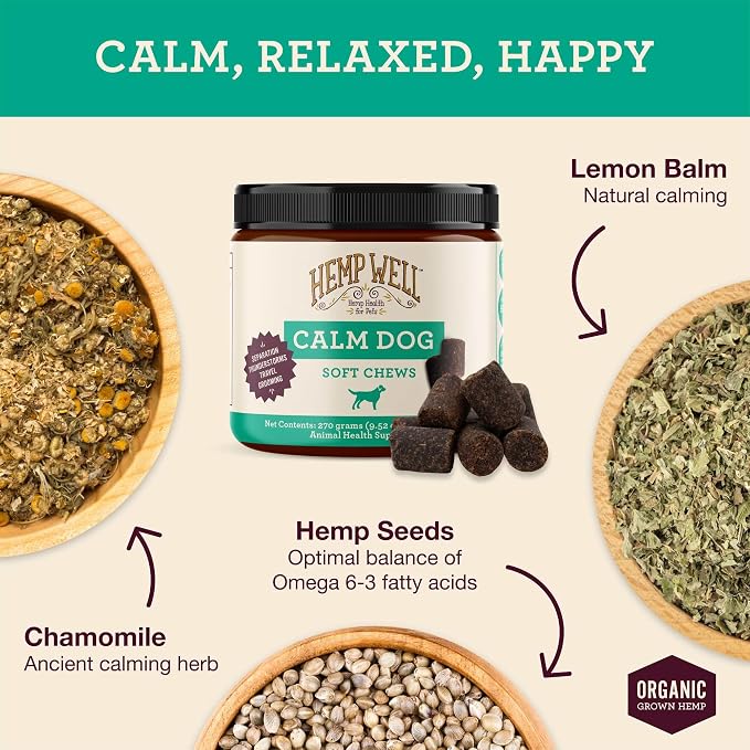 Hemp Well Calm Soft Chews for Dogs, Organic Stress Relief for Pets, 8ct