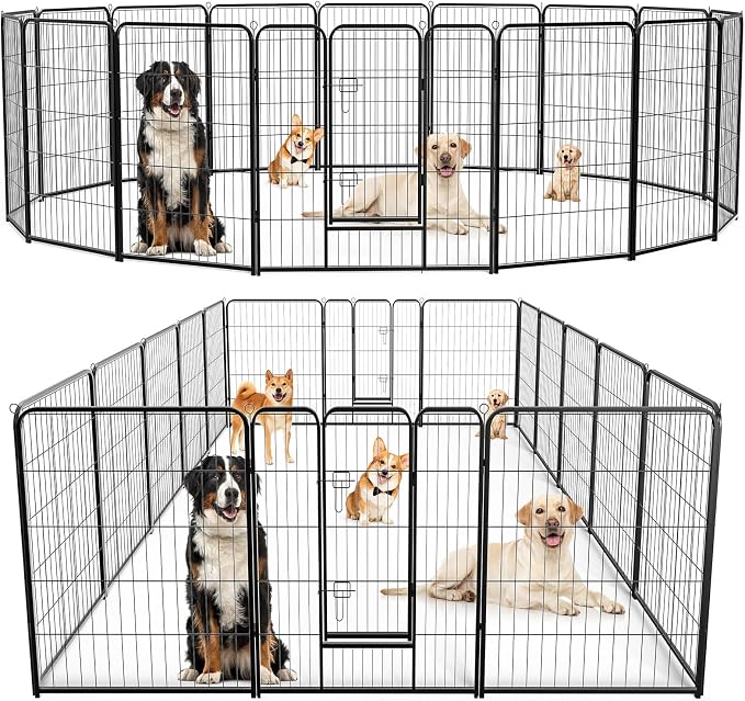 DUMOS Dog Playpen Indoor/Outdoor, Metal, 40in, 16 Panels, Foldable with Door