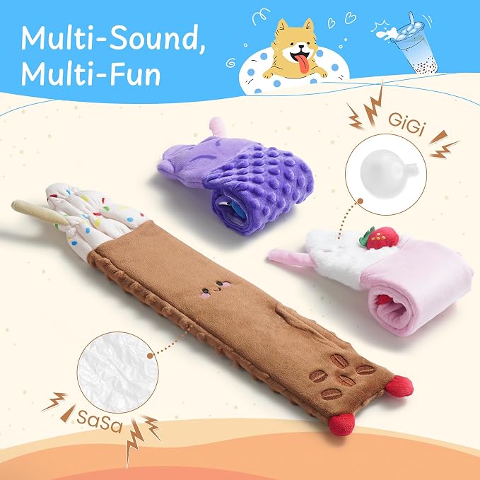 Nocciola 3 PC No Stuffing Small Dog Toys, Removable Crinkle Squeaky Durable Dog Tug Toy Summer Drinks Theme, Bottle Insert Fun Puppy Toys to Keep Them Busy