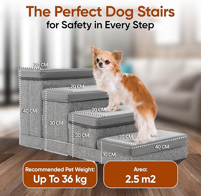 BOSQUE Dog Stairs for High Bed, Foldable Pet Stairs for Small Medium or Large Dogs Puppy with Storage for Bed or Couch, Cat Dog Steps Ramp with Zip up to 200 lbs