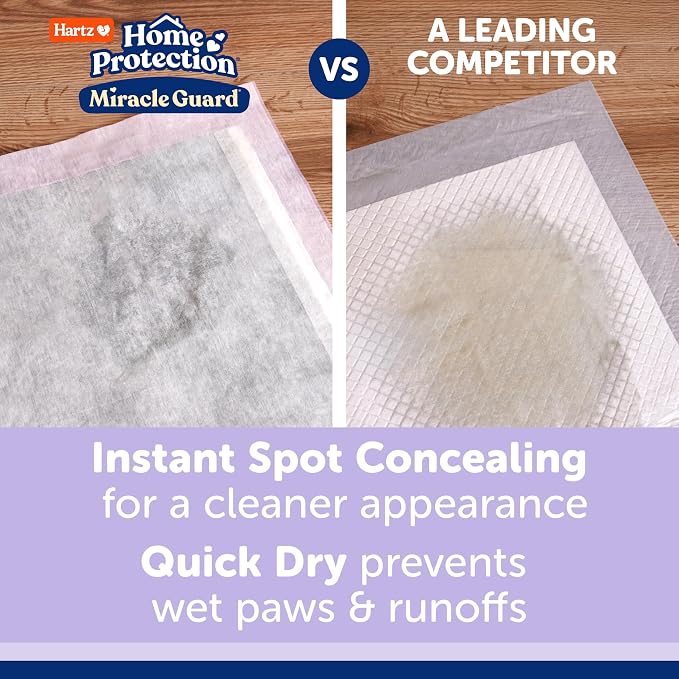 Hartz Miracle Guard Dog and Puppy Dog Pads Max Absorbency 24 Hour Use Odor Eliminating Lavender Scented No Leaks, Regular Size 25 Count