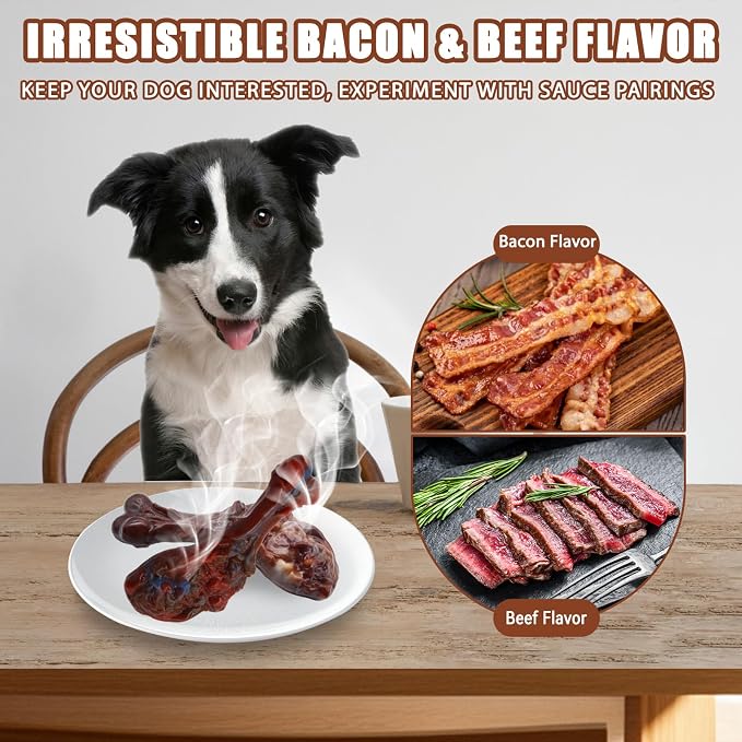 Magicorange Dog Chew Toys for Aggressive Chewers, Indestructible Dog Toy for Medium/Large Breed, Tough Nylon Teething Bone Toy to Keep Them Busy,Bacon and Real Beef Flavor (Beef+Bacon Flavor, 2 Pack)
