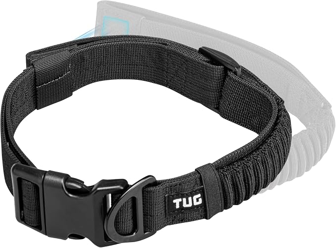 TUG Grab Dog Collar with Built-in Magnetic Traffic Leash (XL/Black) | Magnetic Built-In Traffic Leash | Shock-Absorbing Bungee | Adjustable Strap