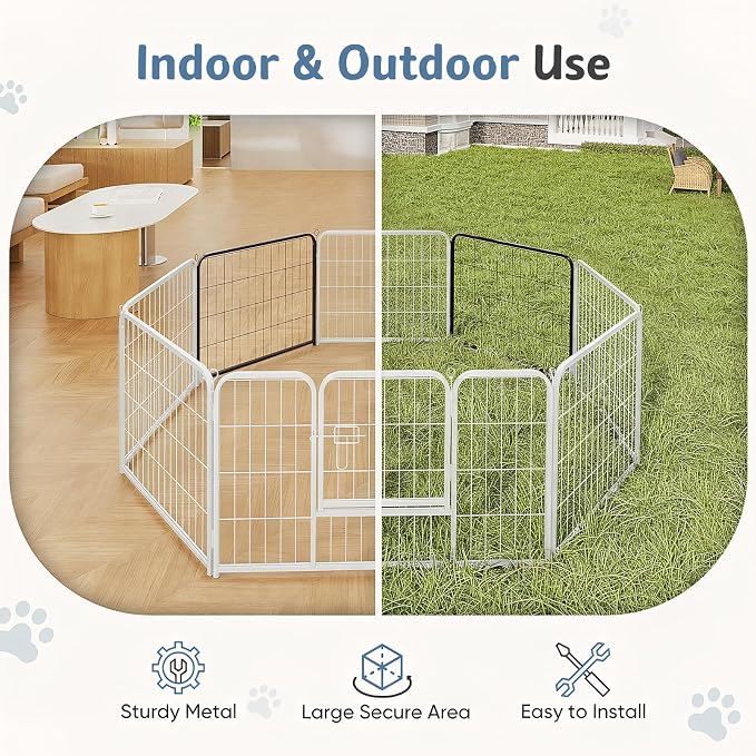 DUMOS Dog Playpen Indoor/Outdoor, Metal, 32in, 2 Panels, Foldable with Door