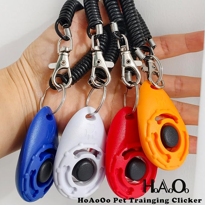Pet Training Clicker with Wrist Strap, Deep Blue & White & Red & Orange