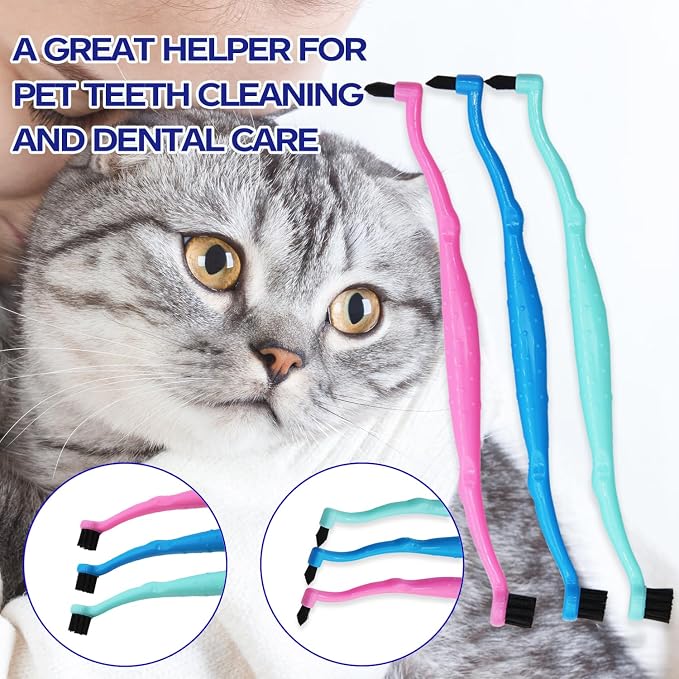 Pet Dental Care Set, Dual-Sided Toothbrush and Finger Brush, for Dogs and Cats (Black, Small Cone)