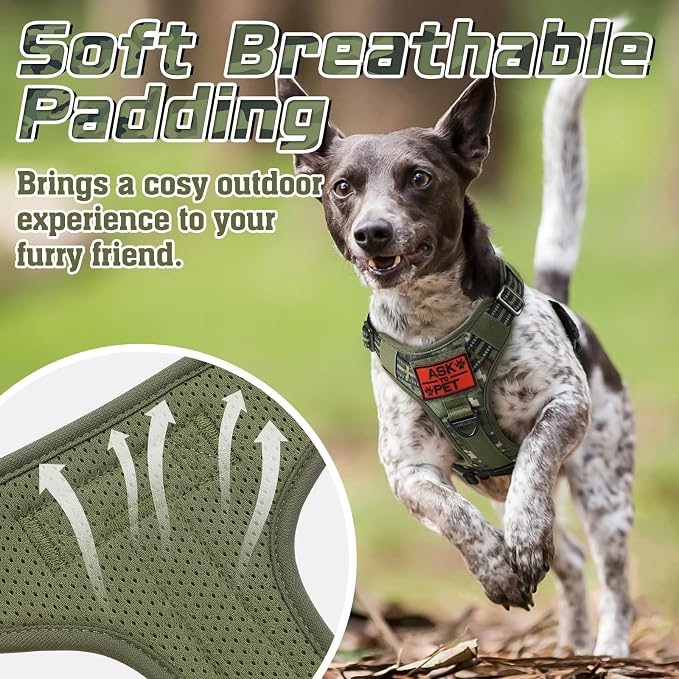 rabbitgoo Tactical Dog Harness and Leash for Large Dogs, No Pull Military Dog Harness with Handle & Molle, Easy Control Service Dog Vest Training Walking, Adjustable Reflective Tactical Pet Harness