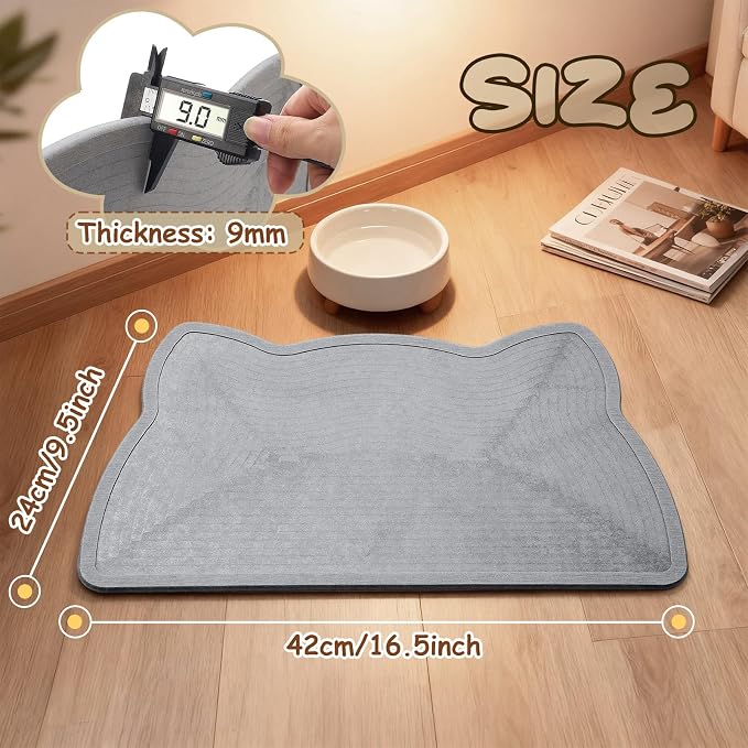 Stone Mat for Dog and Cat Water Bowls 16.5 x 9.5 Inch Absorbent Feeding Mat Quick Drying Tray for Small Medium Pet Water Fountains Diatomaceous Earth Accessories for Messy Drinkers