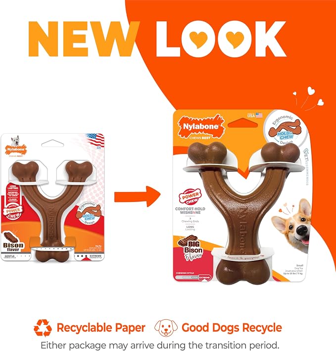 Nylabone Power Chew Easy-Hold Wishbone Dog Chew Toy, Small | Bison flavor, durable dog toys for aggressive chewers, discourages destructive chewing, for small breeds up to 25 lbs