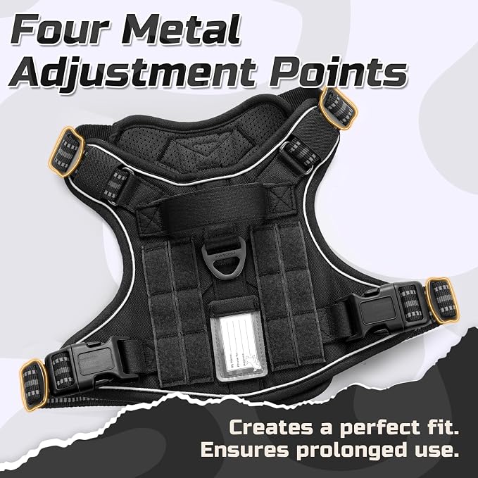 rabbitgoo Tactical Dog Harness for Medium, No Pull Military Service Vest | Molle & Handle, Heavy Duty, Adjustable, Reflective Straps, Easy Control for Training Walking, Black, Medium