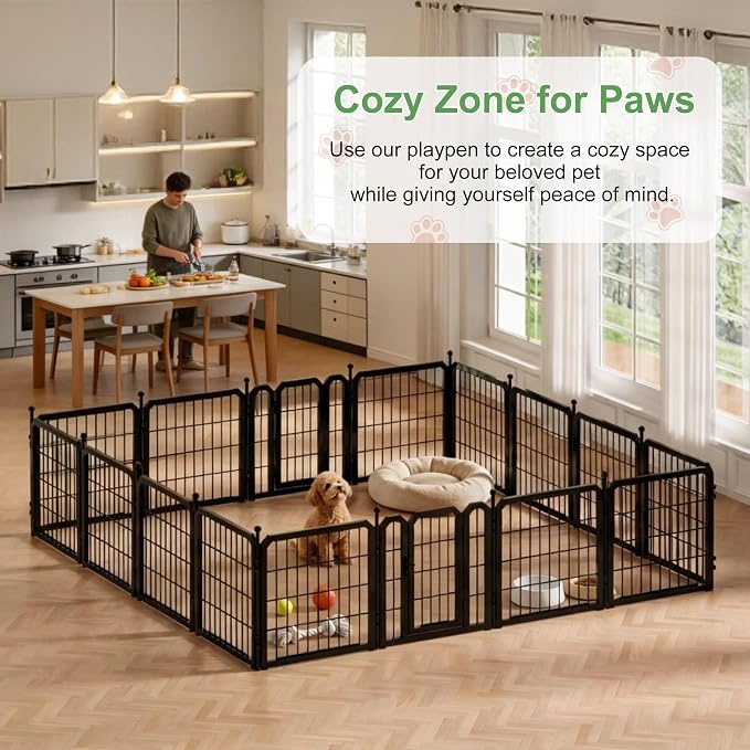 Dog Playpen for Puppies, 24in 8 Panels, Black