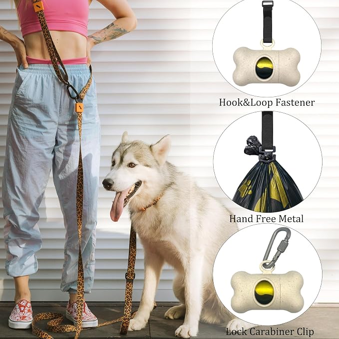Bone-Shaped Dog Poop Bag Holder for Leash |Dispenser with 135Leak-Resistant Waste Bags & Carabiner Clip(Wheat)
