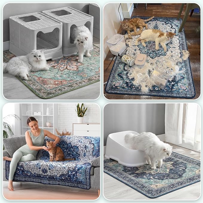 Hompet Cat Litter Mat 2 Pack, 18x28 Machine Washable Trapping Mats for Cats, Super Absorbent & Urine-Proof Cat Litter Box Mat for Floor, Waterproof & Non Slip Kitty Litter Rug