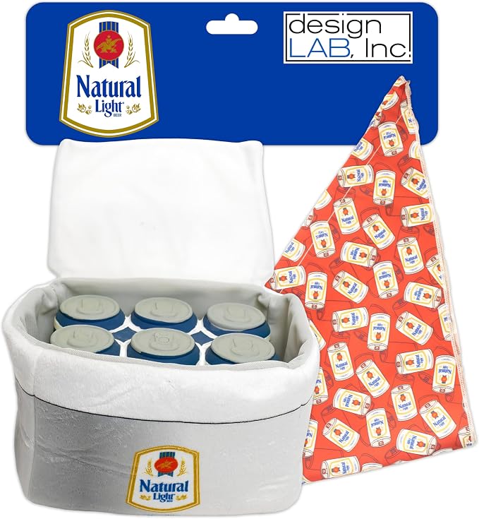 Natural Light, Nesting Dog Toy Plush Cooler with Rubber Toy Beers & Bandana | Official Merchandise, Interactive Squeaky Dog Toys for Hide & Seek Fun, Includes Natural Light Dog Bandana