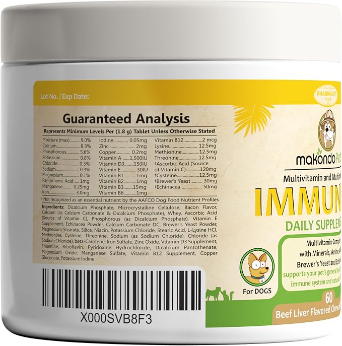 Dog Immune Support Supplement, Bacon Flavor, 60 Tabs