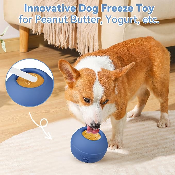 Long-Lasting Interactive Dog Lick Toy, Stuffable Dog Enrichment to Keep Dogs Busy, Wobbly Treat Dispensing Freezable Chew Toys, Food-Grade Safe (Dark Blue,L)