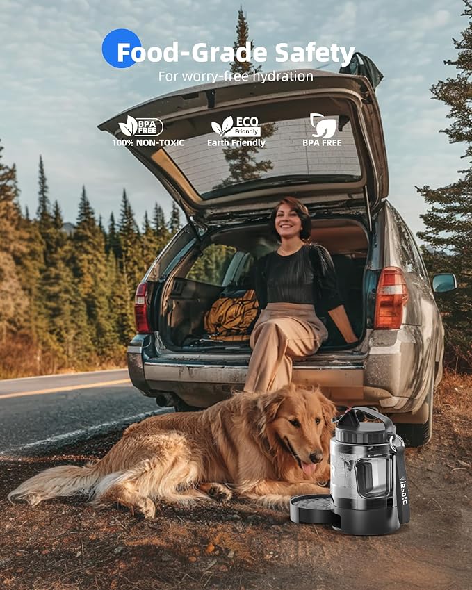 lesotc Dog Travel Water Bottle Portable with Pull-Out Drinking Bowl, 77oz Large Travel Water Bowl Dispenser for Dogs Camping Essentials Hiking Beach Road Trip Park Walking On The Go Must Haves, Black