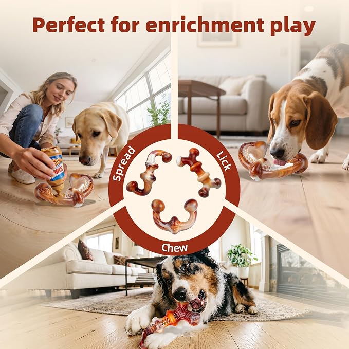 Dog Chew Toys for Aggressive Chewers, 3-Pack Tough Nylon | Dog Bones with Bacon Flavor for Medium & Large Dogs, Dental Cleaning, 3 Unique Shapes, Keeps Dogs Busy