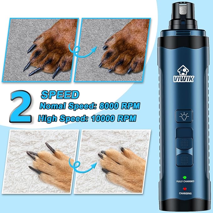 VIWIK Dog Nail Grinder & Trimmer Kit with LED, Blue