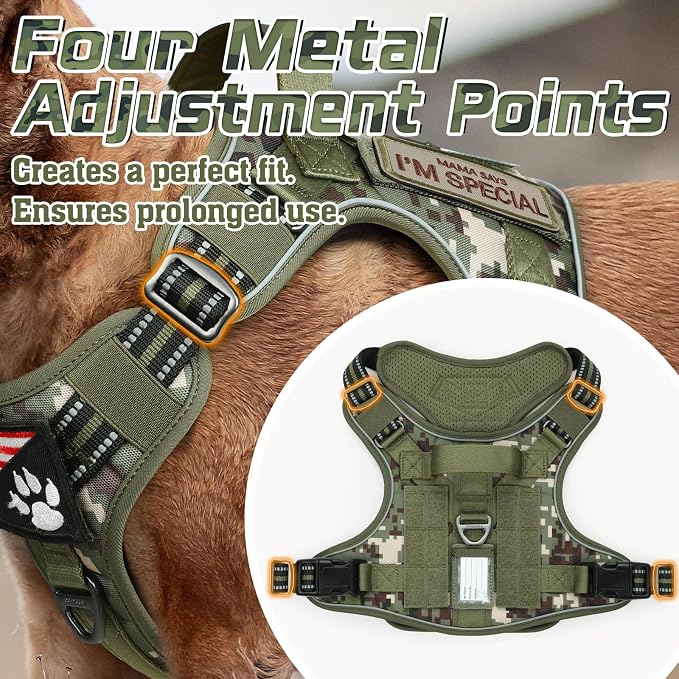 rabbitgoo Tactical Dog Harness and Leash for Large Dogs, No Pull Military Dog Harness with Handle & Molle, Easy Control Service Dog Vest Training Walking, Adjustable Reflective Tactical Pet Harness