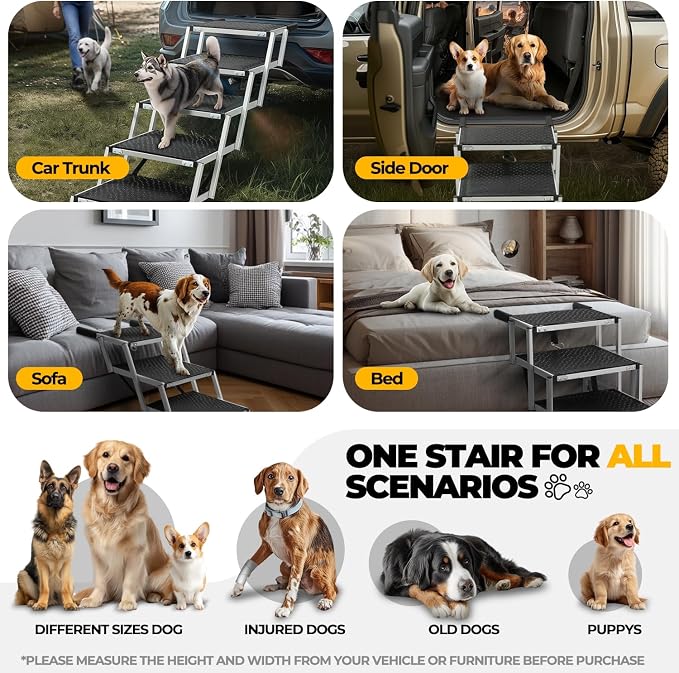 Auto Dynasty Dog Stairs for Large Dogs, 5 Step Foldable Dog Ramp for Car, Truck and SUV with Non-Slip Surface, Lightweight Pet Stairs Suitable for Sofas and Bed, Supports Up to 150 lbs
